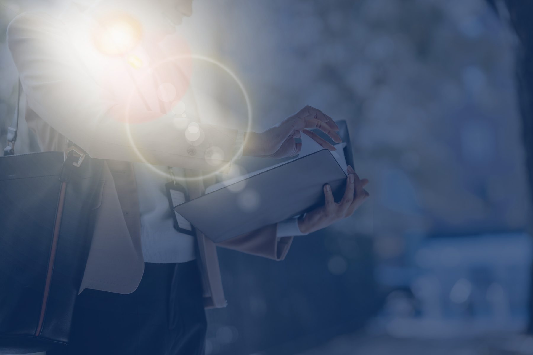Client using technology to review legal documents